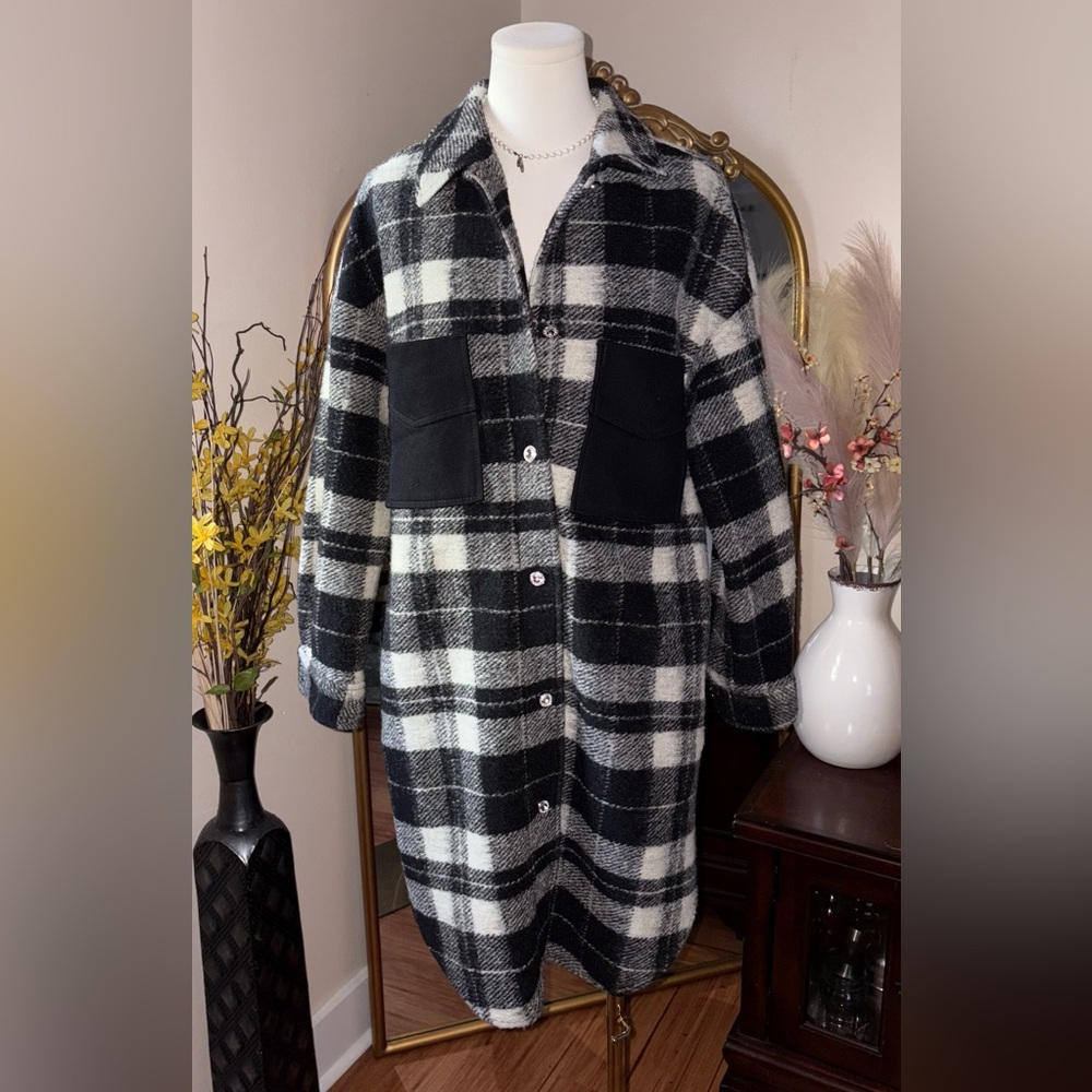 Zara Flannel button up Jacket Classic Plaid Black and white size S - Picture 1 of 13